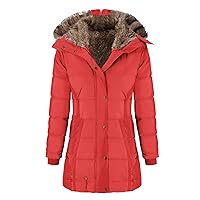 Winter Coats for Women Thick Puffer Jacket with Fur Hood Fleece Lined Winter Jacket Plus Size Hooded Overcoat Snow Coat Parka