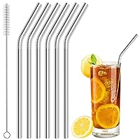 6 Pcs Stainless Steel Straws, Reusable Metal Straws for 30 oz & 20 oz Tumblers Cups Mugs Cold Beverage, Free Cleaning Brush Included