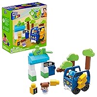 MEGA BLOKS Fisher-Price Toddler Building Blocks, Green Town Charge & Go Buswith 34 Pieces, 2 Figures, Toy Gift Ideas for Kids