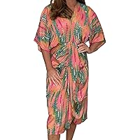 Pink Plus Size Dresses for Curvy Women Sexy,Ladies Printed V Neck High Waist Shirt Dress Plus Size Casual Dress