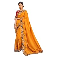 Yellow Designer wedding Indian Heavy Bead handwork Designer Woman Silk Saree Sari fancy Blouse 6756