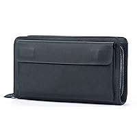 double zipper clutch bag leather phone wallet handbag phone case credit card holder travel wallet (Black)