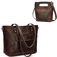 S-ZONE Women Genuine Leather Tote Bag Shoulder Handbag Vintage Crossbody Purse with Clutch Bag