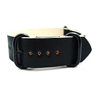 18mm Handmade Reto Style Black Calf Leather Watch Strap 3 PVD Ring ZUL005