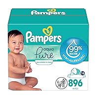 Aqua Pure Sensitive Baby Wipes, 99% Water, Hypoallergenic, Unscented, 16 Flip-Top Packs (896 Wipes Total)