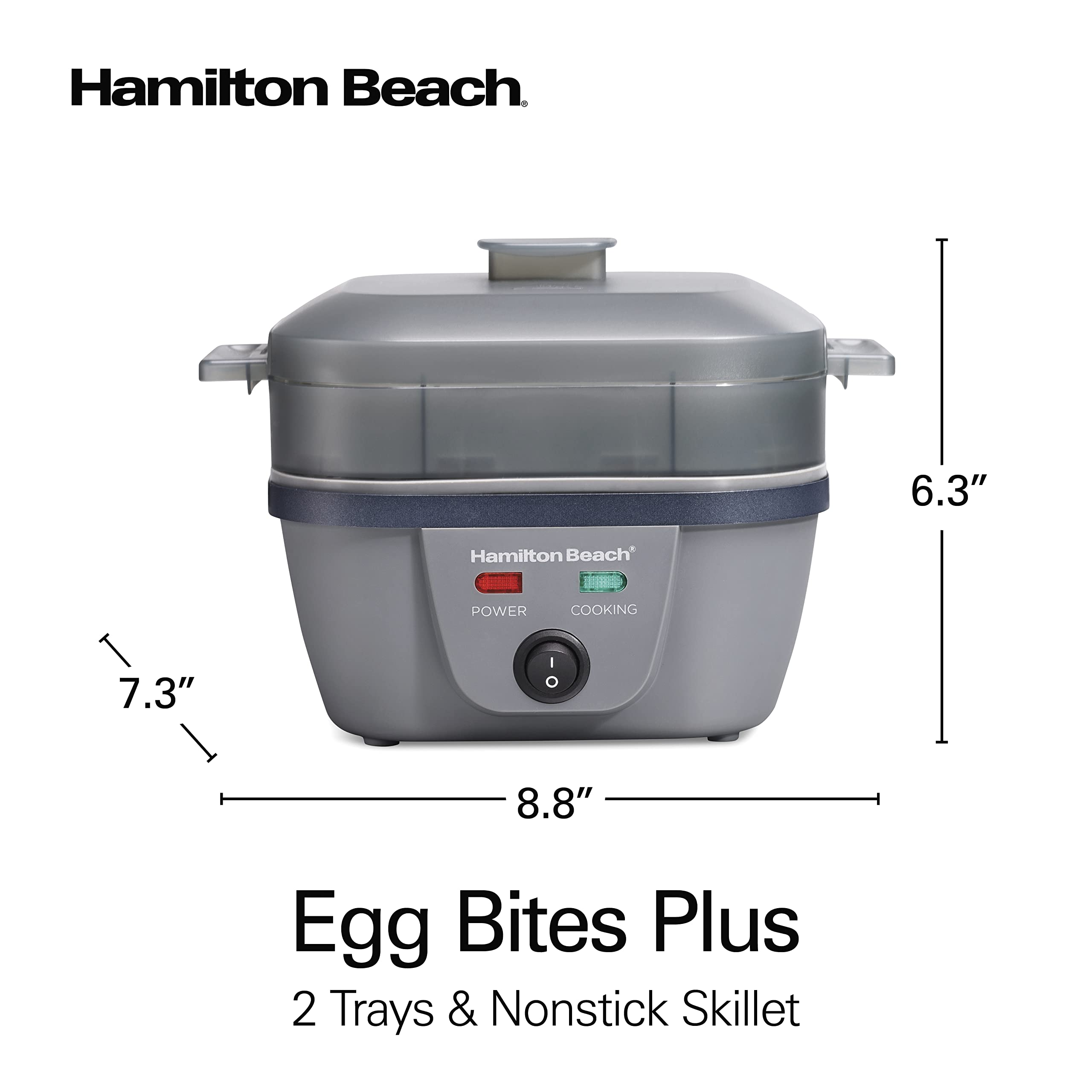 Hamilton Beach 6-in-1 Electric Egg Cooker for Hard Boiled Eggs, Sous Vide Style Egg Bite Maker and Poacher, 5.25” Non-Stick Skillet for Omelets, Scrambling & Frying, Grey (25510)
