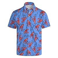 Funny Lobster Polo Shirts for Men Blue Golf Shirt Mens Polo Shirts Short Sleeve Hawaiian Polo Shirts