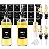 Olive Oil Dispenser 2-Pack, Black, 16.9 fl oz & 4 Extra Oil Spouts (Gold)