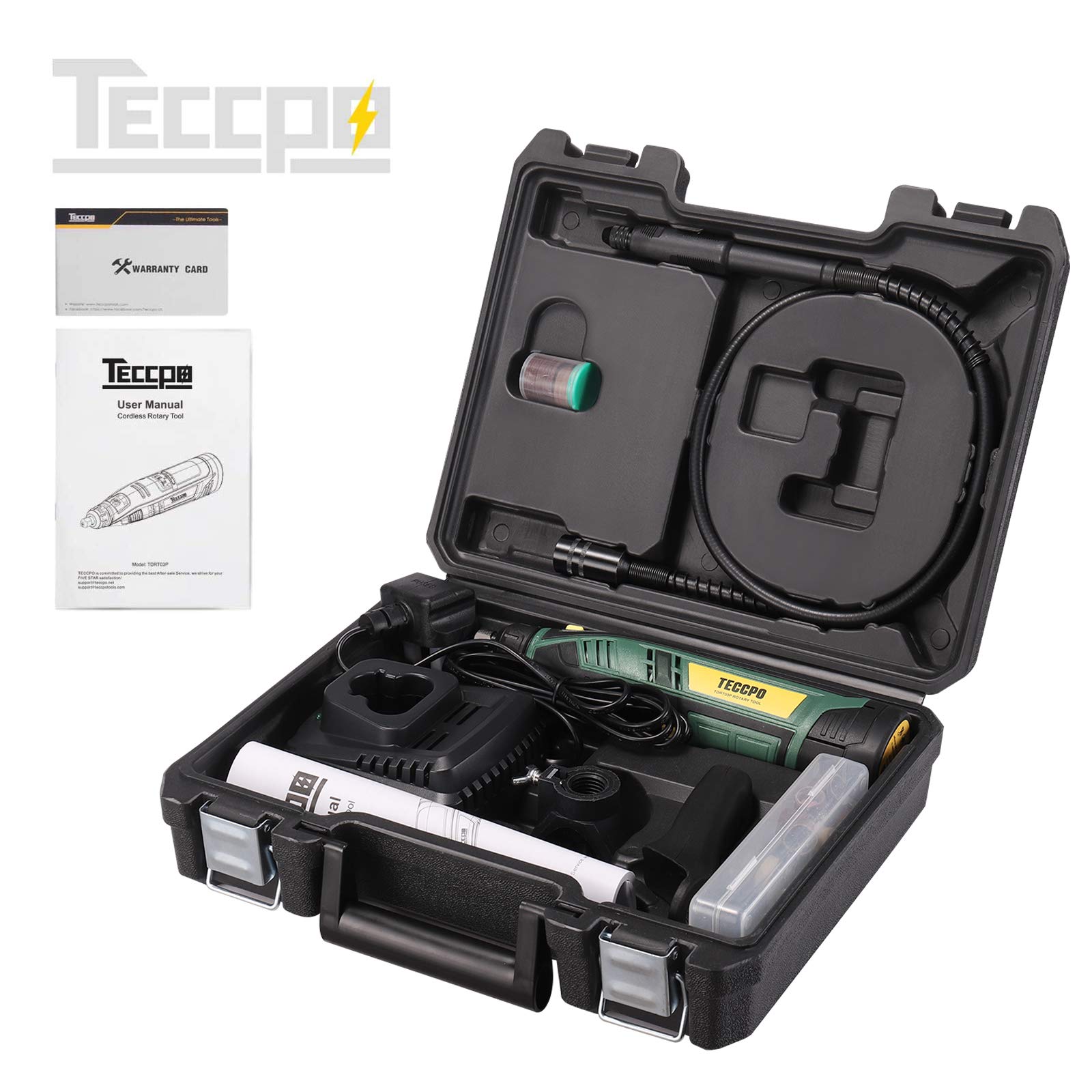 TECCPO 12V Cordless Rotary Tool Kit, 1-Hour Fast Charger, Universal Keyless Chuck, 6-Speeds Adjustable, 80 Accessories, Ideal for DIY & Crafts, Cutting, Engraving, etc.