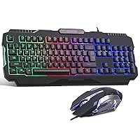 CHONCHOW Light Up Keyboard and Mouse Combo, Large Rainbow RGB Backlit Gaming Keyboard Lighted RGB Gaming Mouse, USB Wired LED Keyboard and Mouse for PS4 PS5 Xbox One PC Gamer Laptop Mac (2021)