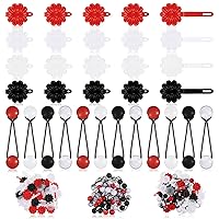 72 Pcs Hair Barrettes for Girls Hair Balls Self Hinge Hair Barrettes Ties Bubble Hair Accessories Set 80s 90s Bow Flower Hair Tie Plastic Hair Clips for Baby Toddler (Black, White, Clear, Red)