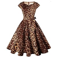 Kingfancy Women Vintage 1950s Dress Retro Cocktail Party Swing Dresses with Cap Sleeves