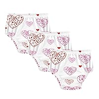 Baby Girls Potty Training Pants Valentine's Day Cute Hearts Love You Pink 3pcs Leakproof Nighttime Training Underwear