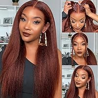 Beauty Forever 7X5 Bye Bye Knots Put on and Go Glueless Reddish Brown Kinky Straight Lace Front Wig Human Hair Auburn Copper Pre Cut Pre Plucked Yaki Straight Transparent Lace Wig 150% Density 18inch