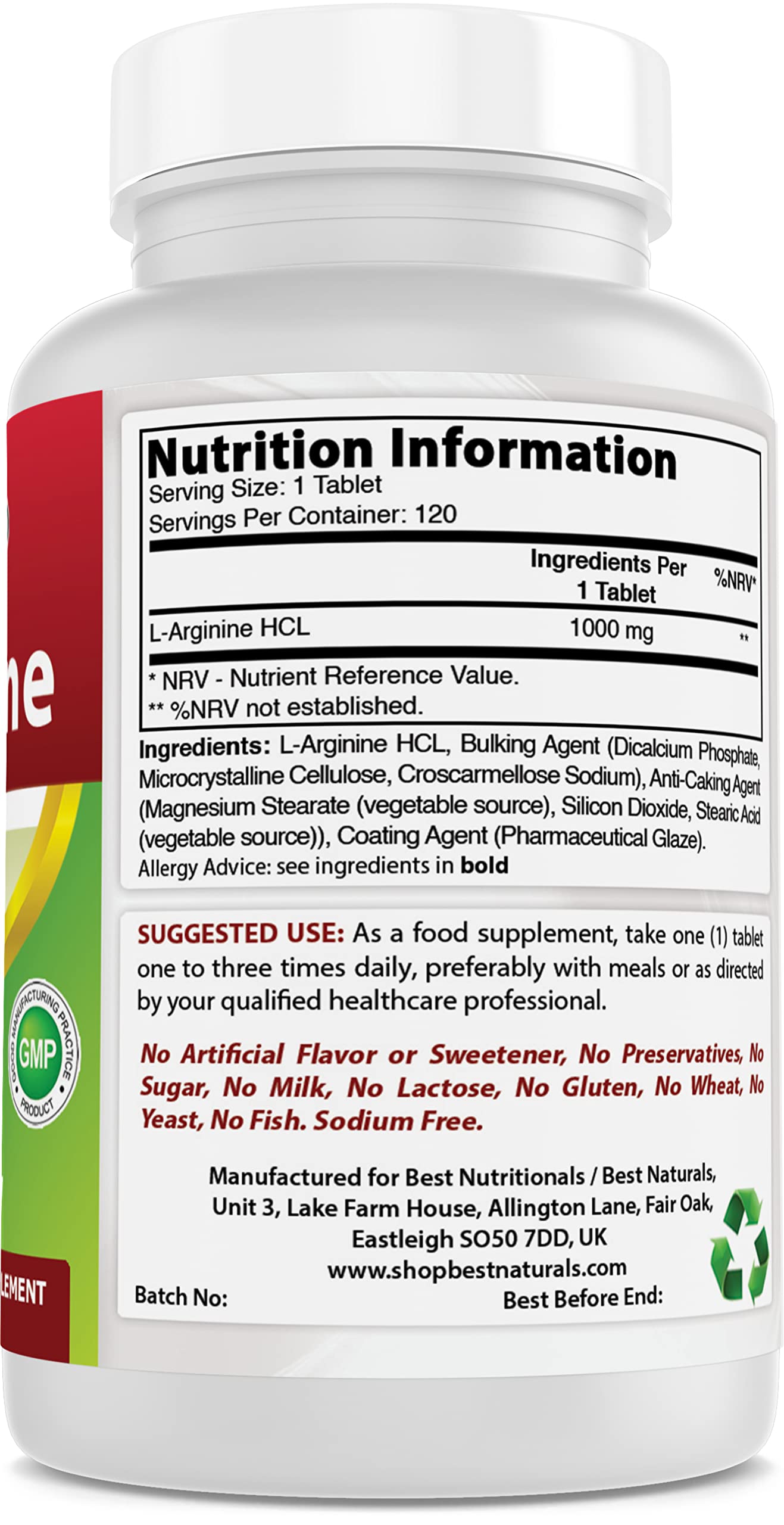 Best Naturals 3 Pack L-Arginine 1000 mg 120 Tablets - Pharmaceutical Grade L Arginine Supplement Promotes Nitric Oxide Synthesis (Total 360 Tablets)