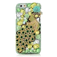 STENES Sparkle Phone Case Compatible with Google Pixel [Stylish] 3D Handmade Bling Crystal Pretty Peacock Rose Flowers Crystal Diamond Design Girls Women Cover - Green