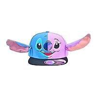 Disney Stitch Baseball Cap, Angel Face Adjustable Flat Brim Snapback Hat with 3D Ears, Multi, One Size