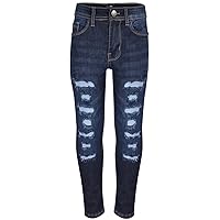 Dark Blue Jeans Lightweight Denim Ripped Pants Comfort Skinny Stretch Denim Cotton Trouser Girls Age 3-14 Years