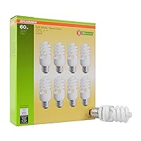 Sylvania CFL T2 Twist Light Bulb, 60W Equivalent, Efficient 13W, 850 Lumens, Medium Base, 2700K, Soft White - 8 Pack (26363)