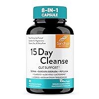 15 Day Gut Cleanse Support Dietary Supplement with Senna, Cascara Sagrada & Psyllium Husk| Supports Colon Cleansing & Digestive Health| 8 in 1 Herbs with Probiotics| 30 Capsules| Made in USA