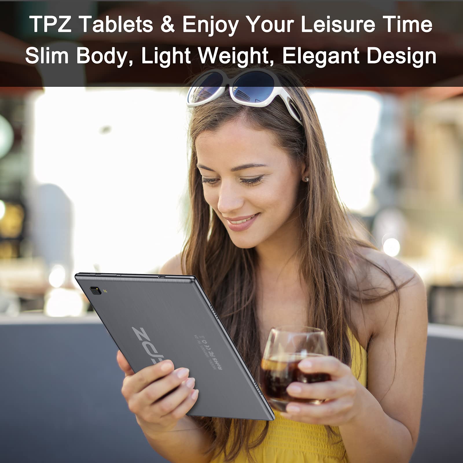 TPZ Tablet 10 Inch Android Tablet, 2023 Latest Octa-Core 32GB Storage Tablet Computer, 6000mAh Battery, Dual 13MP+5MP Camera, WiFi, Bluetooth, GPS, 128GB Expand Support, IPS Full HD Display-Grey