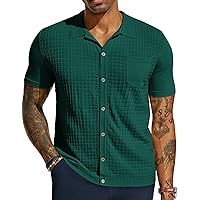 PJ PAUL JONES Men's Knit Shirt Short Sleeve Waffle Polo Shirt Casual Summer Shirt with Pocket