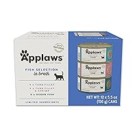 Applaws Natural Wet Cat Food, 12 Pack, Limited Ingredient Canned Wet Cat Food, Fish Variety Pack in Broth, 5.5oz Cans