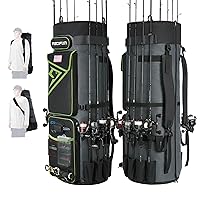 Piscifun Fishing Rod Bag Holds 8 Rods & Reels, 100L Large Storage Fishing Rod Case, Foldable Fishing Pole Bag for Carrying Gear & Equipment, Water-resistant Portable Rod Storage Bag, Green