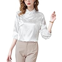 Women's Satin Blouse Long Sleeve Button Casual Office Work Tops