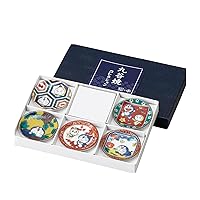 Kaneshotouki 008770 Doraemon Kutani Ware Plate, Small Plate, Bean Plate, Approx. 2.4 inches (6 cm), Different Patterns, Set of 5, Soy Sauce Plate, Japanese Dish, Microwave Safe, Made in Japan