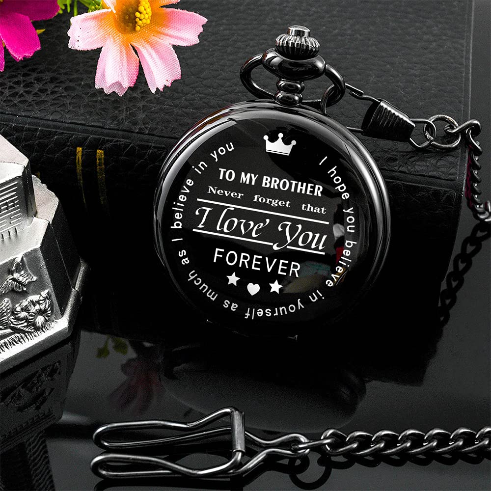 BOSHIYA Brother Birthday Gifts from Sister or Brother, Personalized Engraved Pocket Watch with Chain for Men