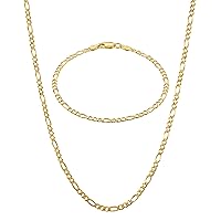KISPER Italian 3mm Solid Gold Figaro Link Jewelry Set - Necklace (20