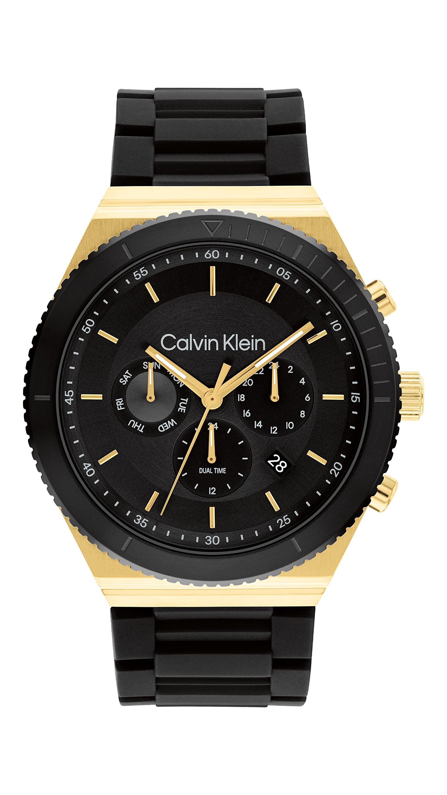 Calvin Klein Men's Quartz 25200306 Ionic Plated Thin Gold Steel and Silicone Strap Watch, Color: Black