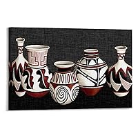Vintage Southwest Pottery African Clay Pot Porcelain Poster Abstract Art Poster (3) Canvas Painting Posters and Prints Wall Art Pictures for Living Room Bedroom Decor 36x24inch(90x60cm) Frame-Style