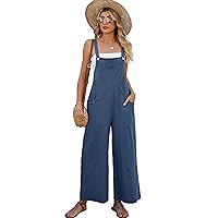 PEHMEA Women's Casual Overalls Cotton Wide Leg Jumpsuit Baggy Loose Rompers Bib Pants With Pockets