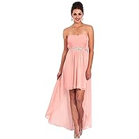 Chiffon Strapless High-Low Gown with Crystal Trim