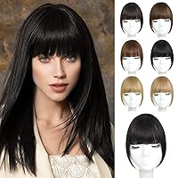 AISI QUEENS Bangs Hair Clip in Bangs Human Hair Extensions Fake Bangs Fringe with Temples Thick Bangs Hair Extensions for Women Flat Bangs Clip Curved Bangs for Daily Wear (French Bangs,Brown Black)