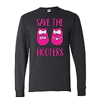 Save The Hooters 2 Chicks Breast Cancer Awareness Graphic Mens Long Sleeves
