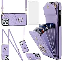 Asuwish Compatible with iPhone 15 Pro 6.1 inch Wallet Case Screen Protector Wrist Strap Ring RFID Blocking Card Holder Cell Phone Cover for iPhone15Pro 5G i i-Phone i15 iPhone15 15Pro Women Purple