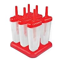Tovolo Groovy Popsicle Molds (Set of 6) - Mess-Free & Reusable Ice Pops with Sticks for Homemade Freezer Snacks/Dishwasher-Safe, BPA-Free Red