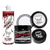 MANIC PANIC Vampire Fake Blood Bundle with Goth White To Cream Powder Foundation, Black Raven Body & Face Paint Makeup, and Raven Black Hair Dye