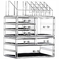 Makeup Organizer Skin Care Large Clear Cosmetic Display Cases Stackable Storage Box With With 7 drawers and 16 slots,Set of 3