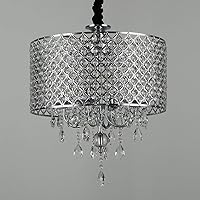 Crystal chandelier 4-Lights Modern Crystal Ceiling Light Creative Contemporary Round Metal Pendant Lighting Indoor Decoration Chandelier with Classic Antique Black Finish Hanging Lamp E14 Edison