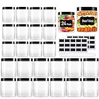 Vivimee 24 Pack Plastic Jars with Lids 16 oz (12 Pack) & 8 oz (12 Pack), Clear Plastic Mason Jars, Leakproof Slime Containers for Peanut, Spice, Cookie, Candy and Dry Food, Empty Jars for Storage