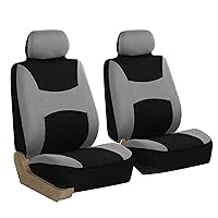 FH Group Front Set Cloth Car Seat Covers for Low Back Seats with Removable Headrest, Universal Fit, Airbag Compatible Seat Cover for SUV, Sedan, Van Gray/Black