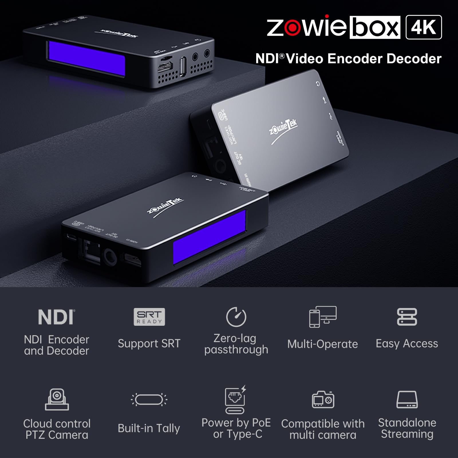 Zowietek 4K HDMI Video Encoder/Decoder, NDI|HX3 Converter/Player, Pass-Through Video Capture Recorder, SRT/RTMP(S)/RTSP, HDMI Extender, Live Streaming to YouTube/Facebook, Console Gameplay Xbox PS4/5