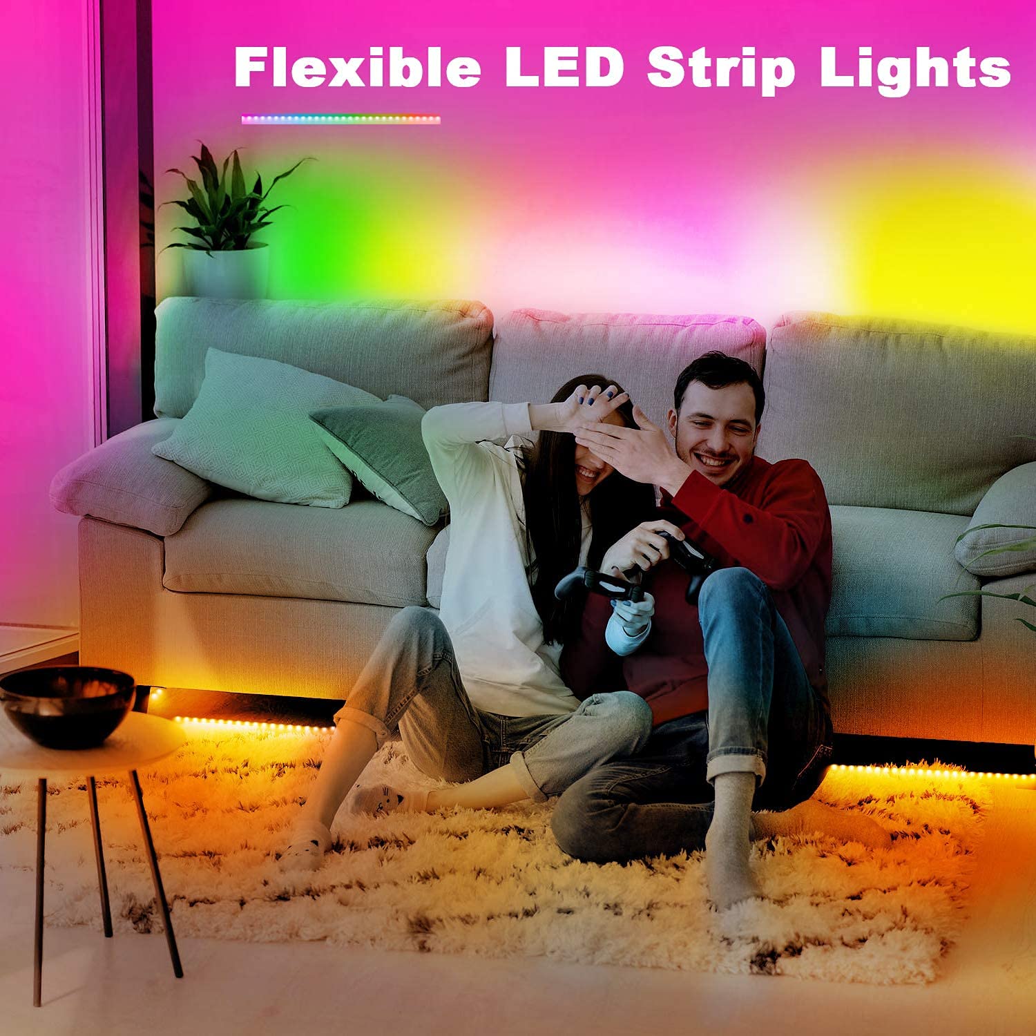 phopollo 65.6FT Led Lights for Bedroom, 5050 Color Changing Led Strip Lights with 44-Key Remote and 12v Power Supply, Led Lights Strip for Home Decoration.