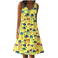 Plus Size Cute Sea Animals Beach Dress Women's Funny Jellyfish Print Flowy Sundress Summer Casual Loose A-Line Dress