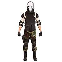 Boy's Skull Masked Military Costume for Kids | Camouflaged Combat Soldier Uniform | Army Trooper Halloween Outfit