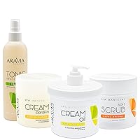 ARAVIA Paraffin Therapy Set for Home and Salon | Tonic, Peach Hand Scrub, Cream Macadamia and Paraffin with Lemon Oil and Grape Seed Oil 300 ml 10.1 Fl Oz